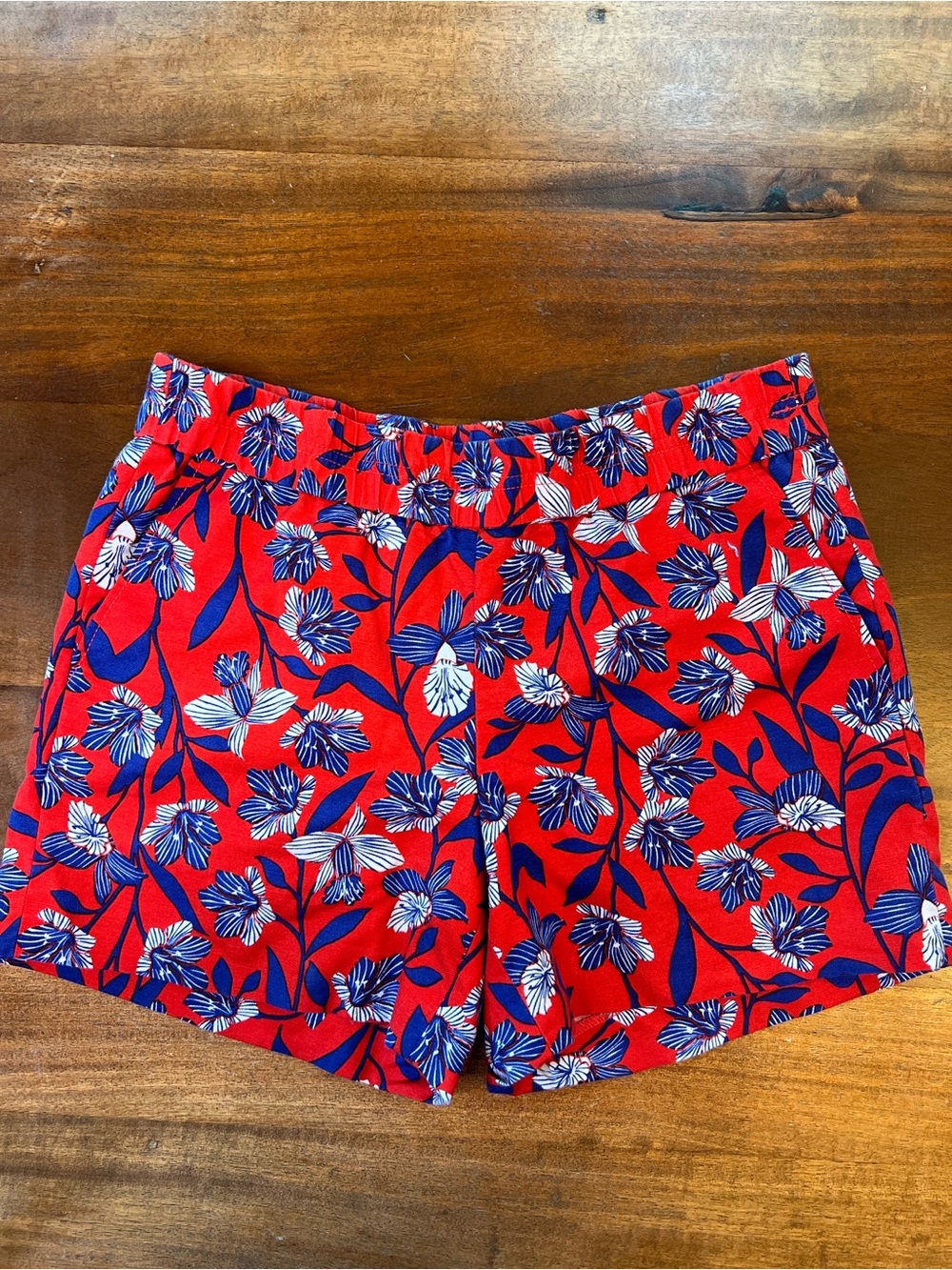 J.CREW Women's Red Navy White Floral Chino Pull On Elastic Waist Shorts 4